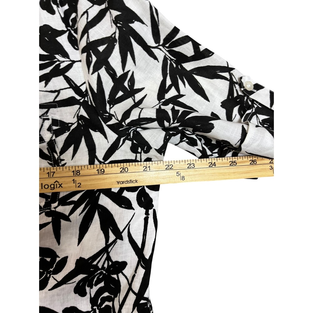 Westbound Womens 16 Linen Button Up Shirt Black White Floral Bamboo Camp Blouse - Picture 6 of 8